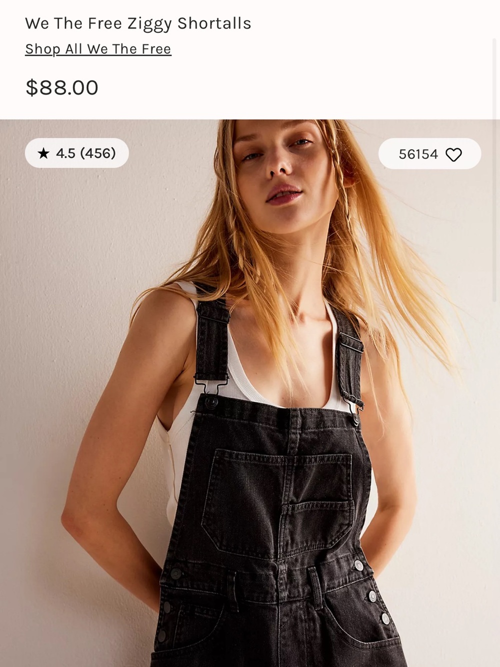 Free People Black Denim Shortalls with Adjustable Straps